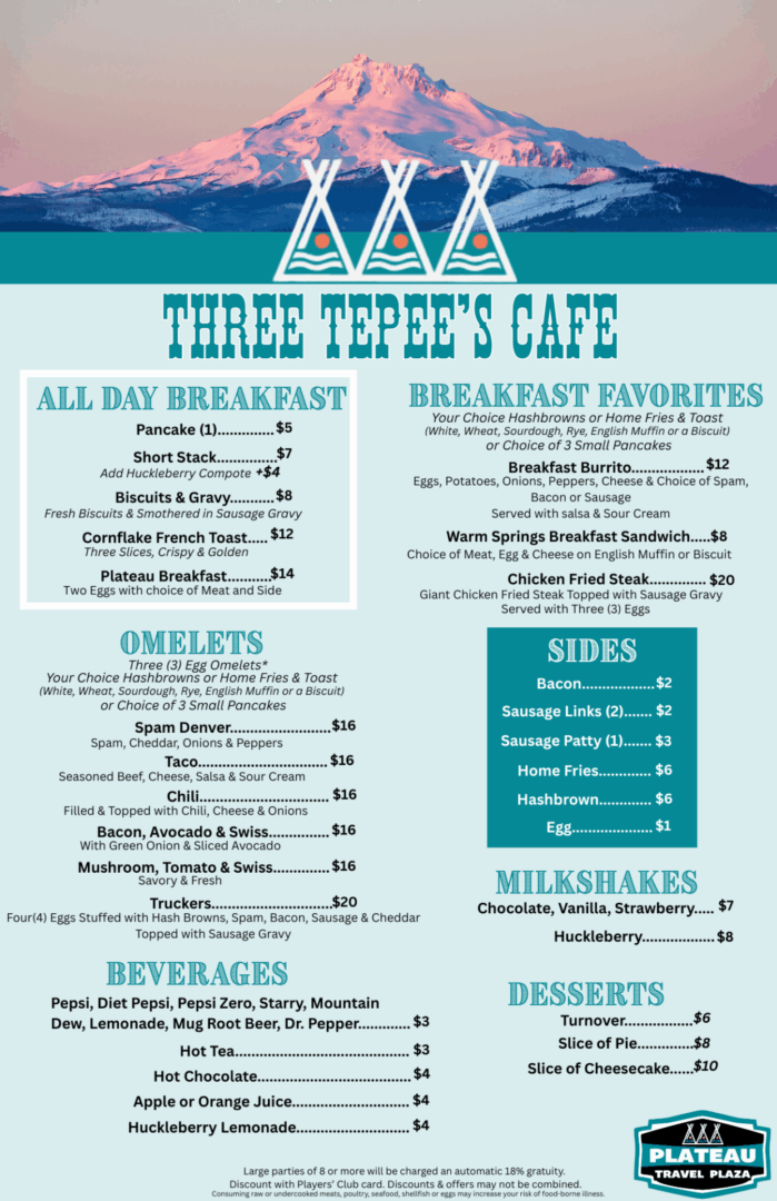 Three Tepees Menu (11 x 17 in)
